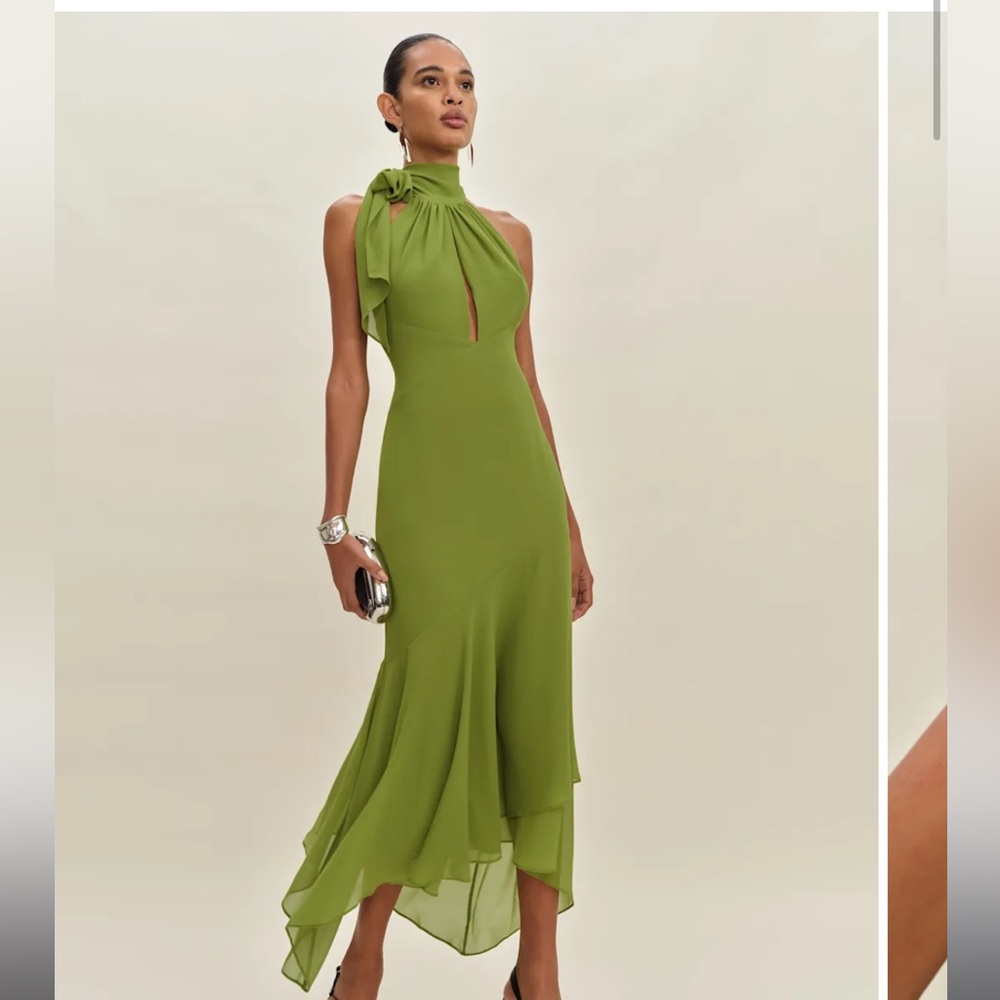 REFORMATION Elegant Green Halter Dress Mela Dress green Parrot size 6 NWT